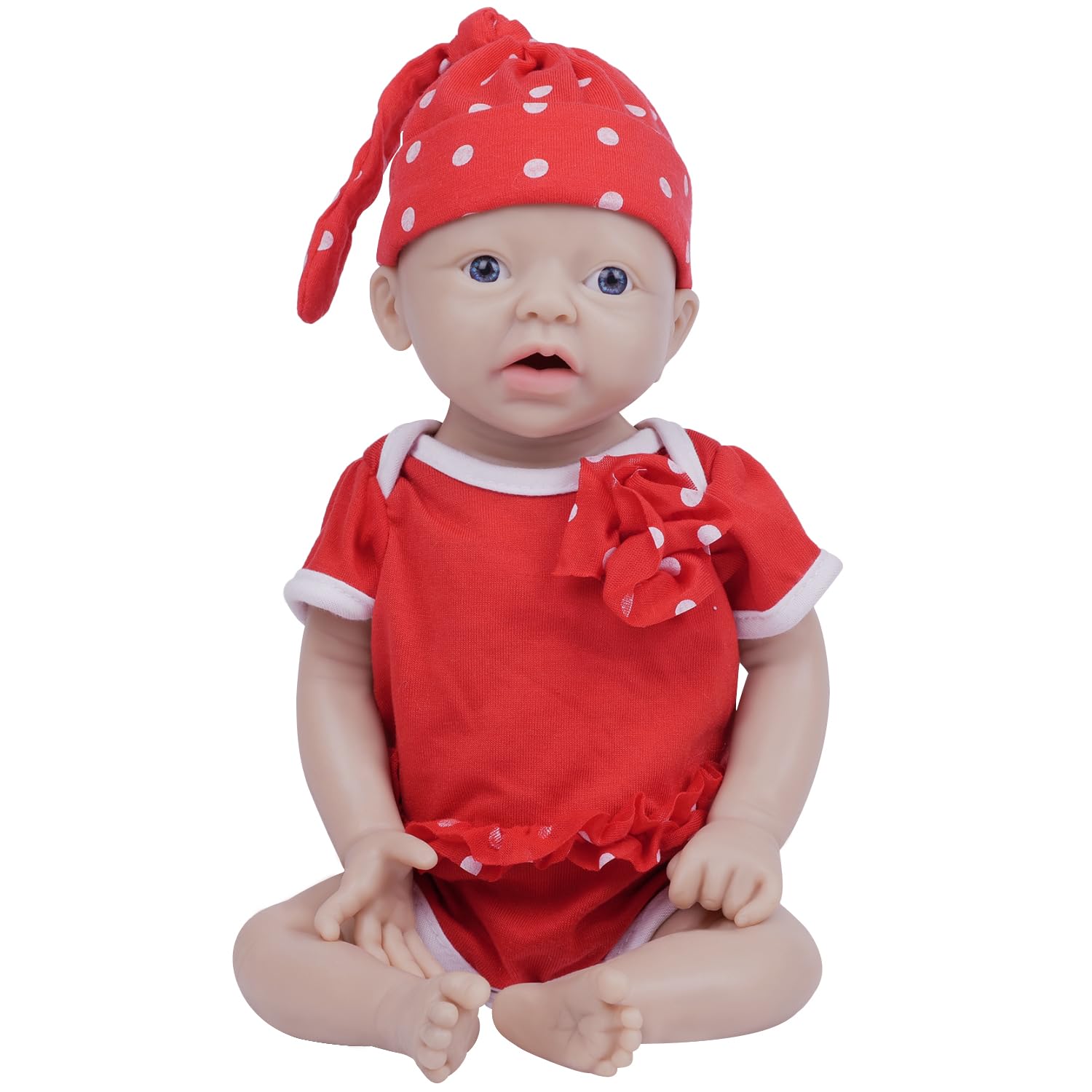 Full Body Silicone Reborn Baby Doll Newborn Baby Doll Open Mouth Handmade Blue Eyes Soft Baby Doll Girl (WG1554-11.4inch-1581g-Girl)