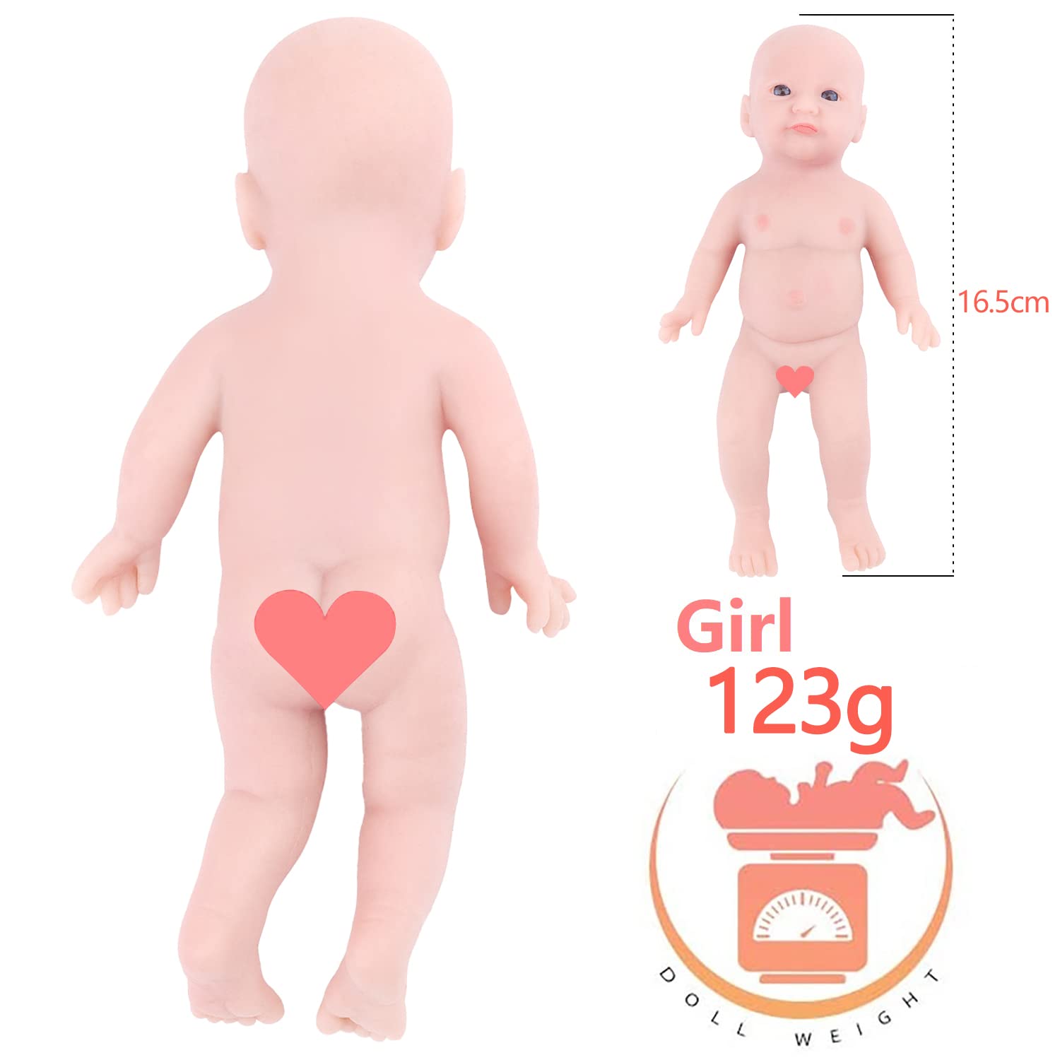 Mini Full Body Silicone Reborn Baby Doll - Realistic Newborn Girl (WG1572-16.5cm-123g)