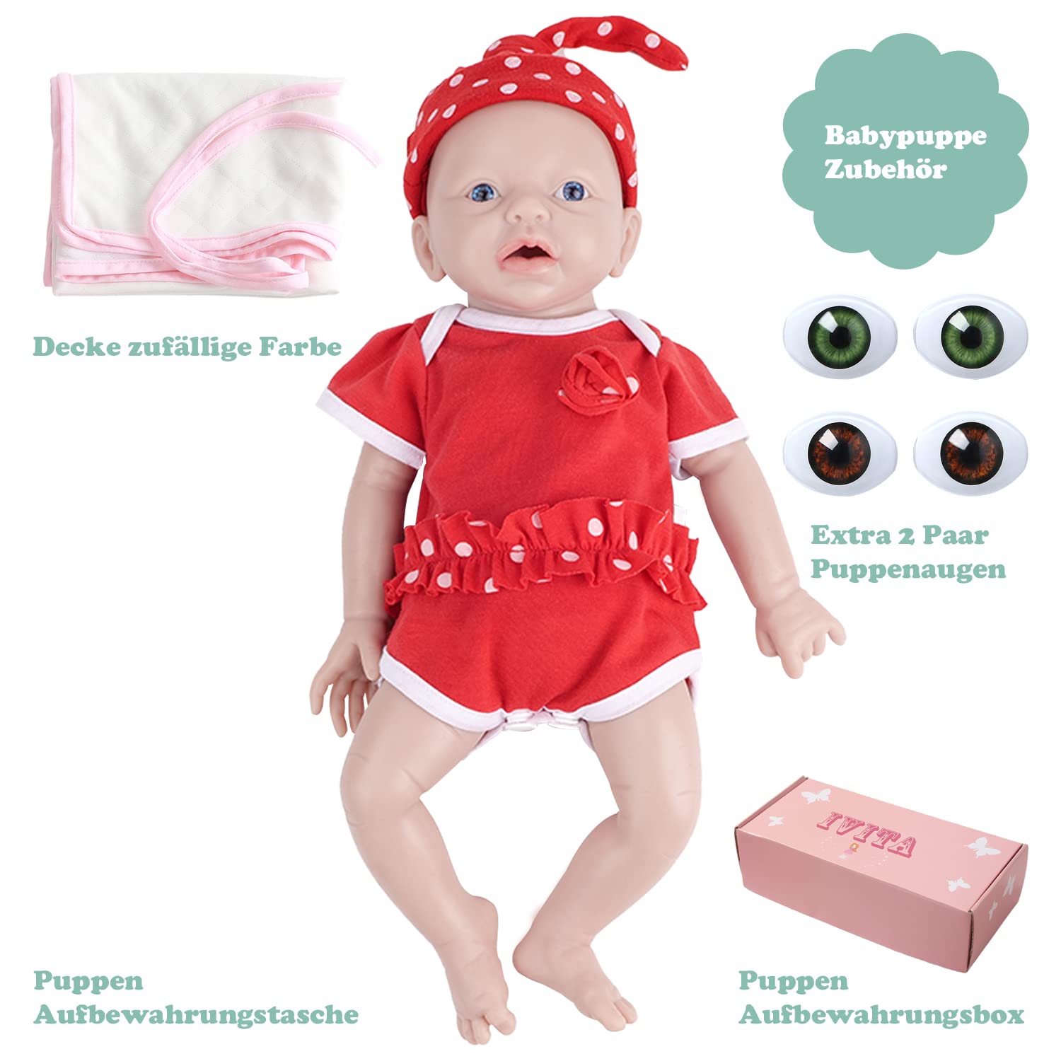 Full Body Silicone Reborn Baby Doll Newborn Baby Doll Open Mouth Handmade Blue Eyes Soft Baby Doll Girl (WG1554-11.4inch-1581g-Girl)