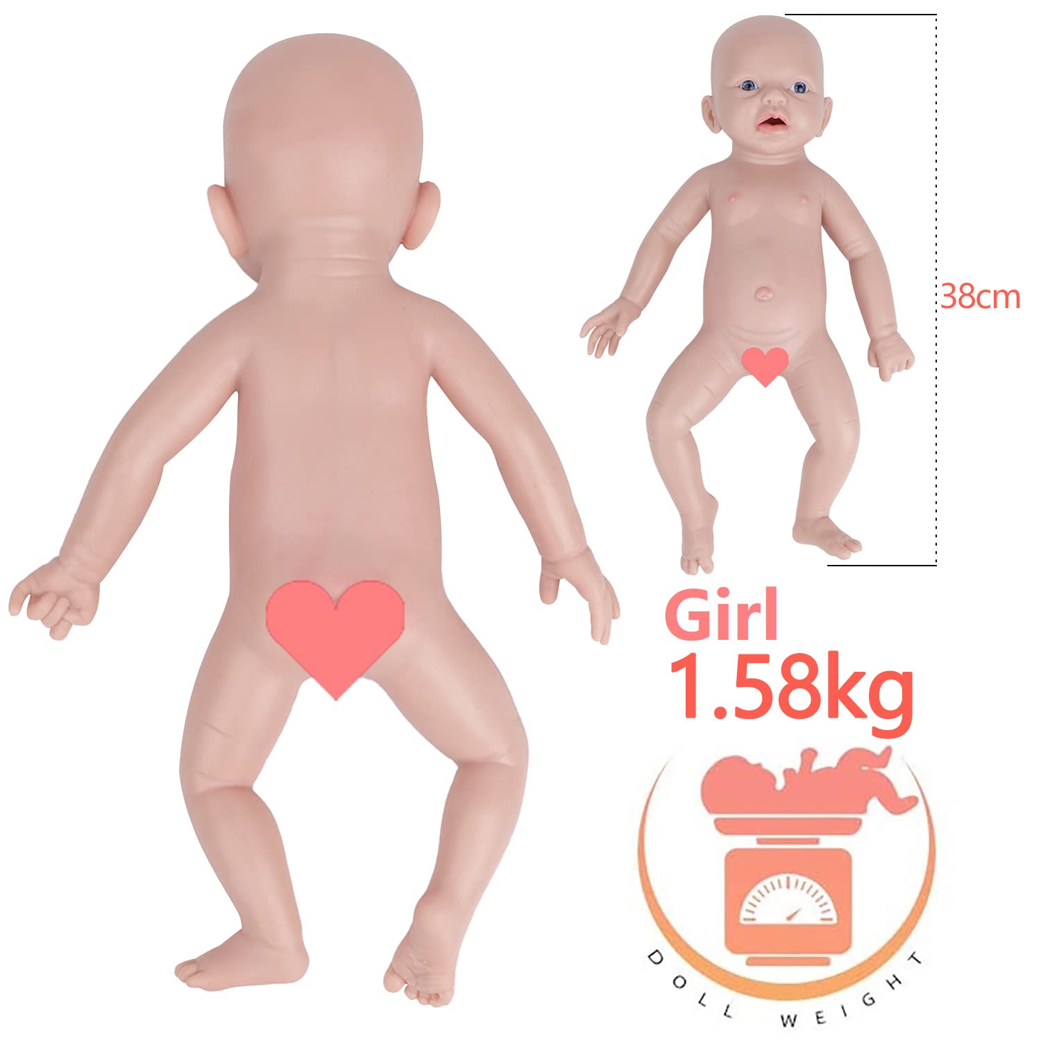 Full Body Silicone Reborn Baby Doll Newborn Baby Doll Open Mouth Handmade Blue Eyes Soft Baby Doll Girl (WG1554-11.4inch-1581g-Girl)